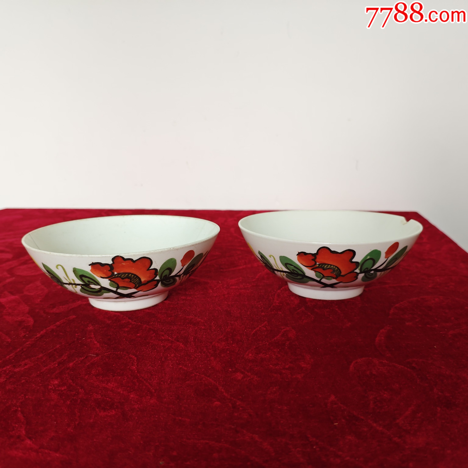 中国　紅緑彩花鳥紋碗　送料込み1025 中国 紅緑彩花鳥紋碗 送料込み1025