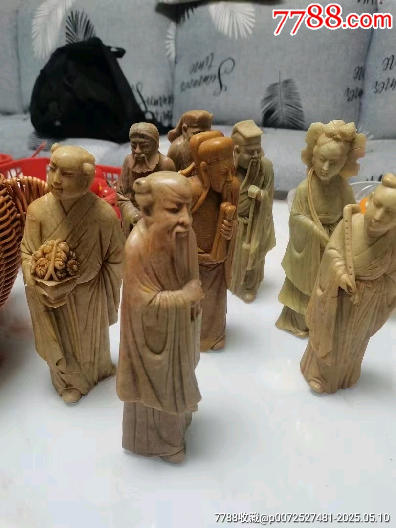 高級置物青田石 老青田石雕人物像8尊一套，高约20厘米左右_青田石_图片价格_收藏行情_
