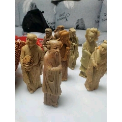 老青田石雕人物像8尊一套，高约20厘米左右-青田石-7788烟标收藏