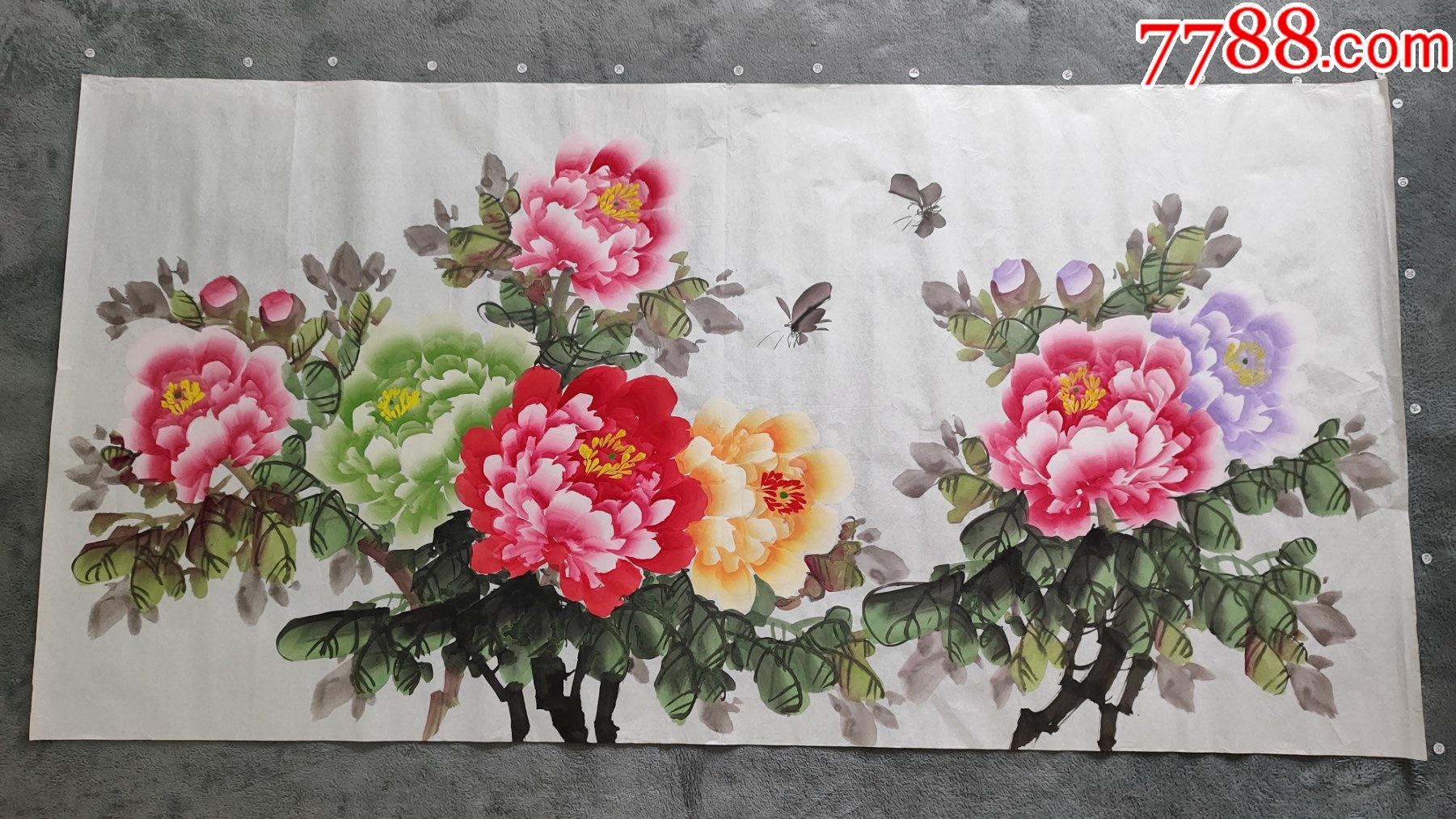 B40405號(hào)國(guó)畫寫意花卉富貴牡丹138×68cm作者：佚名（無落款）_價(jià)格9.9元【呈祥書畫苑】_第1張_7788收藏__收藏?zé)峋€