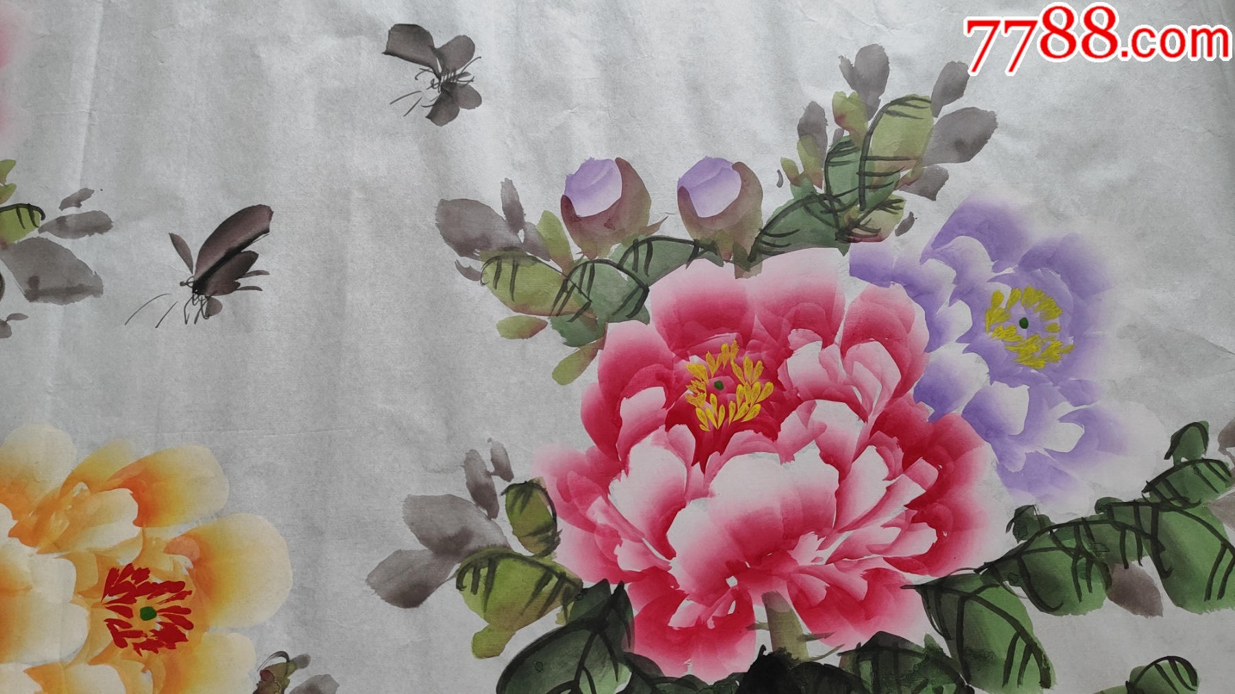 B40405號(hào)國(guó)畫寫意花卉富貴牡丹138×68cm作者：佚名（無落款）_價(jià)格9.9元【呈祥書畫苑】_第3張_7788收藏__收藏?zé)峋€