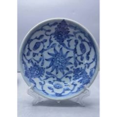 清中期——青花菊團紋大賞盤，品相全品直徑14厘米