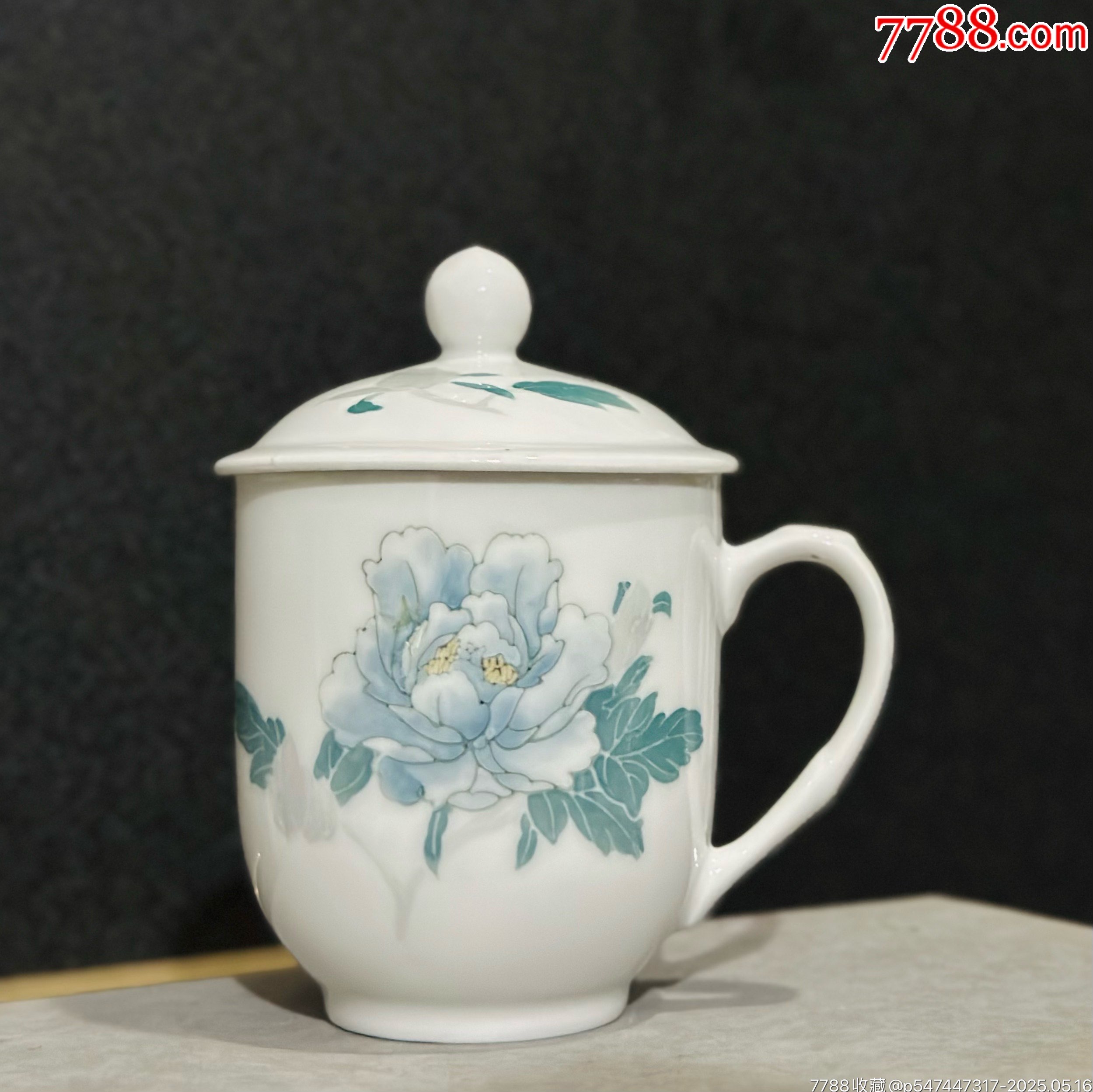 醴陵群力老瓷器80年代釉下五彩手绘白牡丹胜利杯茶杯_旧瓷器_醴陵群力