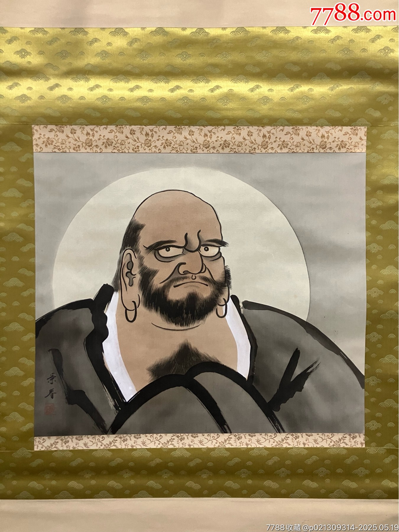 景春，禅宗佛系字画《达摩像》国画书法古玩字画装饰挂画。绢本绫裱_