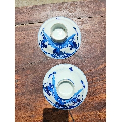 清代光绪！青花瓷人物福禄寿三星老碗！一只全品！另一只有线！共680米