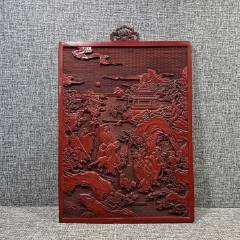 老漆器屏风古董老家具清代大清乾隆年制剔红雕漆挂屏明清家具挂件-木