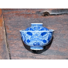 豆青釉 内青花 草花紋 蓋碗 十客(K-A747) 全品清代蝶恋花青花盖碗_青花瓷_林邑崇古【7788旧书网】