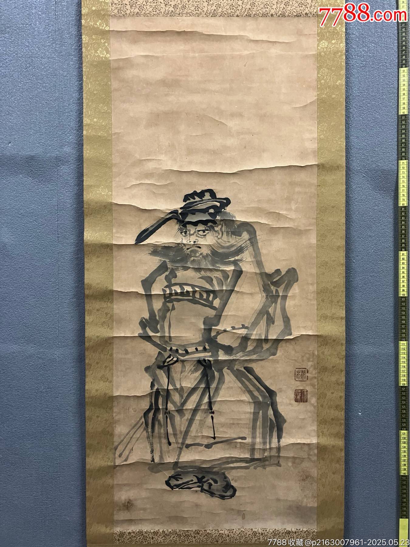 淡水，清代时期人物画中堂《钟馗像》国画书法古玩字画。纸本绫裱画心