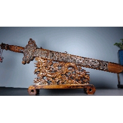 旧蔵清国時代物　桃木製龍首【麒麟献瑞】宝劍 細工彫刻避邪 鎮宅 古美術　本物保証 一勇斎国芳 通俗水滸伝豪傑百八人一個 模著天杜遷/ICHIYUSAI