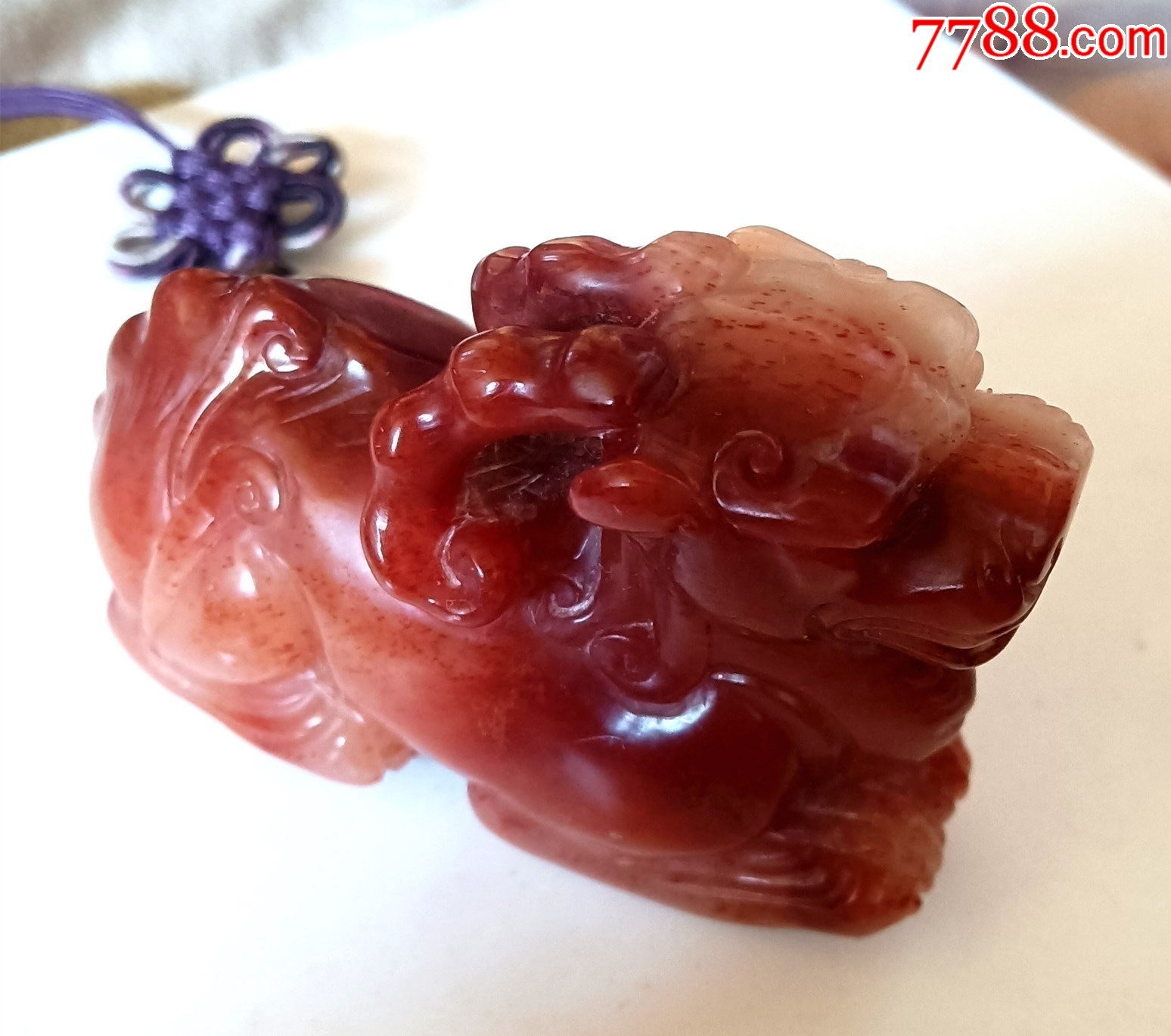 八十年代，老性寿山红芙蓉石精雕把件_寿山石_紫云丽裳【7788红宝书】