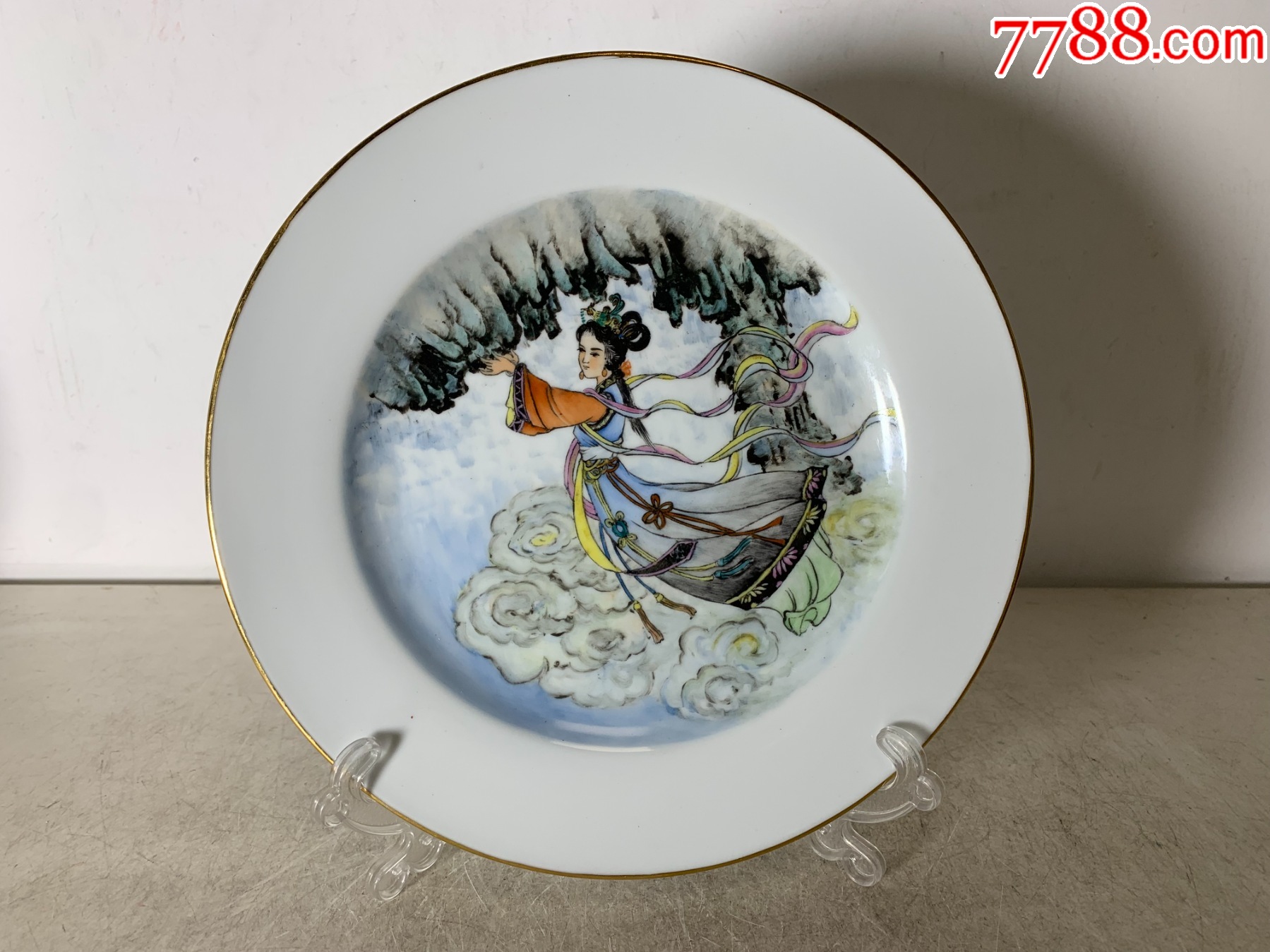 七十年代粉彩仙女赏盘_旧瓷器_丁一晚清民国瓷杂店【7788红宝书】