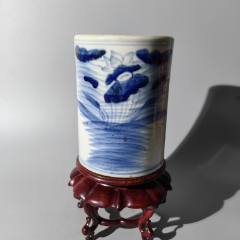 乾隆青花一束蓮筆筒老瓷器青花粉彩淺絳彩墨彩單色釉刻瓷老瓷_清茗敘瓷丶