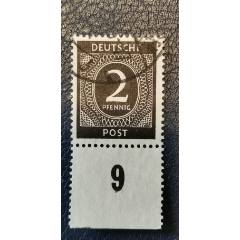 德國1946年盟軍占領(lǐng)區(qū)數(shù)字郵票2pf，信銷_龍行天下郵幣卡社