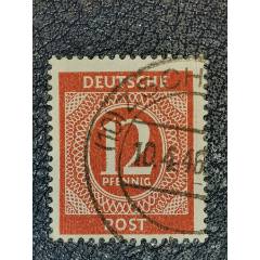 德國1946年盟軍占領(lǐng)區(qū)數(shù)字郵票12pf，信銷_龍行天下郵幣卡社