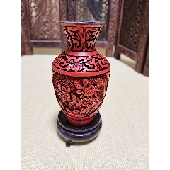 北京雕漆厂铜胎雕漆花瓶-漆瓶-7788红宝书