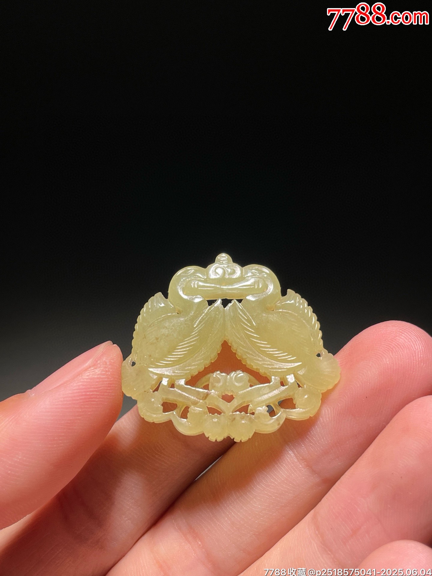 清和田玉黄玉双鹤祥云挂件尺寸3.5×3×0.48厘米，重量7.3克_和田玉_收藏