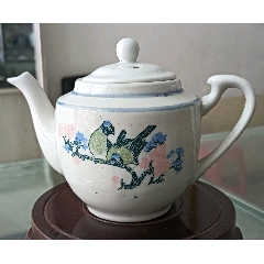 中国骨董 中国景徳鎮製 茶壺 陶器製 花鳥 蓋付き 茶壷 ツボ