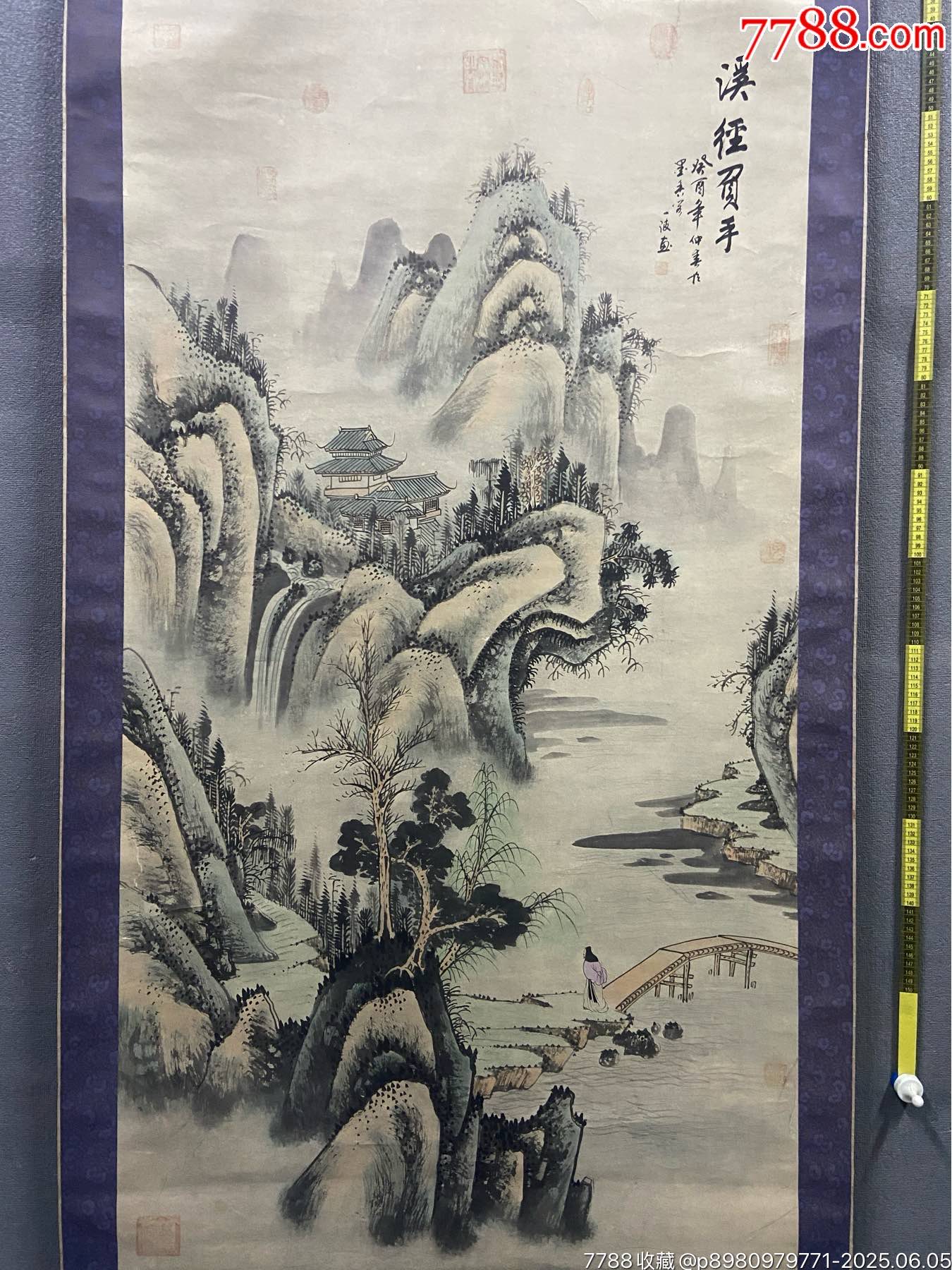 一波，九十年代大幅山水画中堂《溪径觅句图》国画书法古玩字画装饰挂画