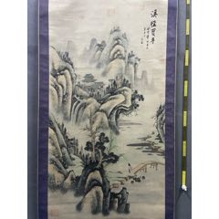 一波，九十年代大幅山水画中堂《溪径觅句图》国画书法古玩字画装饰挂画