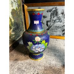 70年代，蓝地牡丹花景泰蓝花瓶，磕y_其他景泰蓝/珐琅_专注寡妇二十年