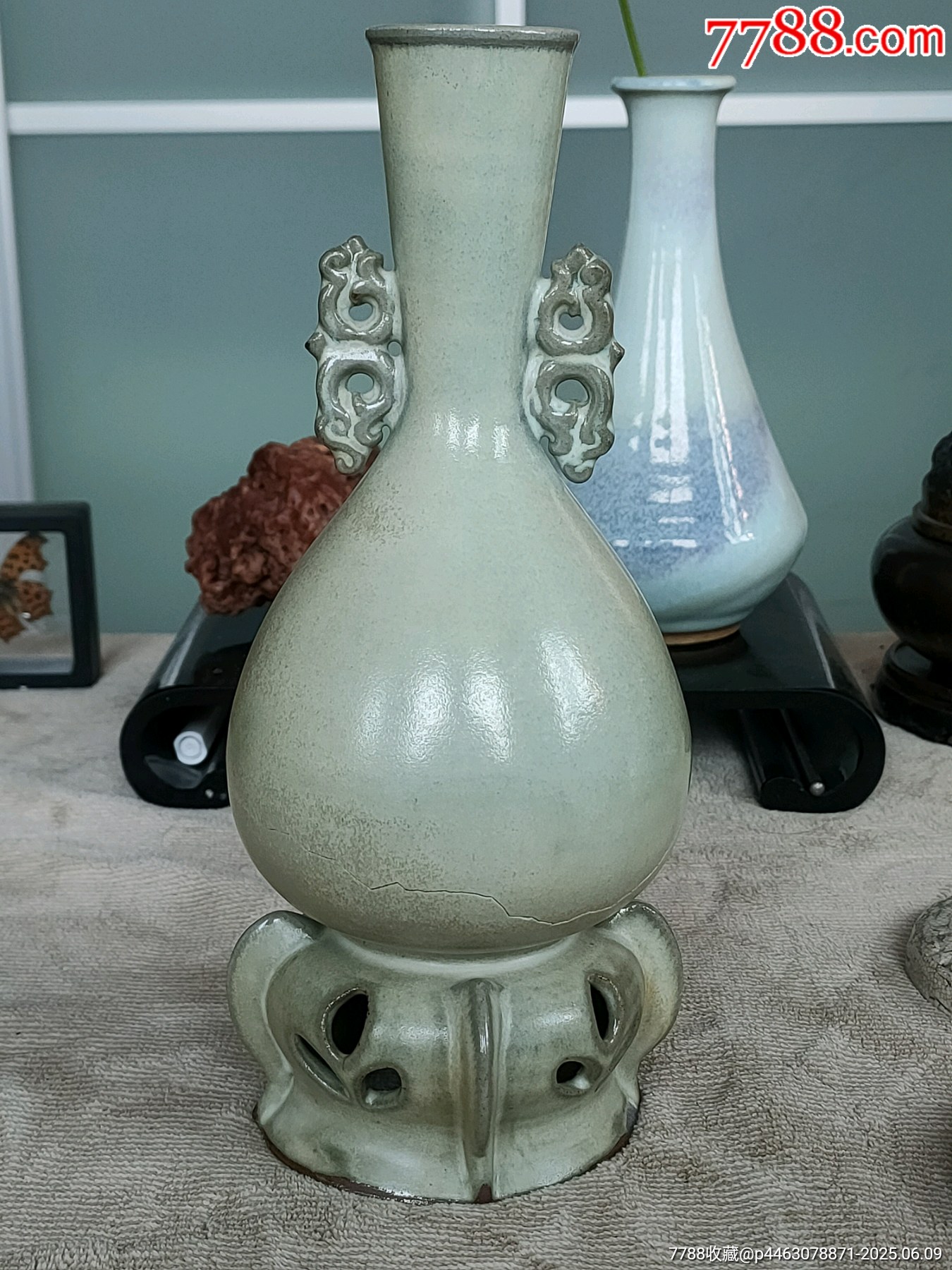 南宋時代 青磁 南宋哥窯膽瓶 旧家蔵出し 希少貴重 時代物(A-69