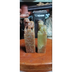 ◆天香楼◆清代 寿山石獅子鈕印材 唐物AB1284 清代壽山石田黃石篆刻章 獅鈕手工書法印章 長方形朱文黃色閒章