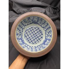 清代外酱釉紫金釉内青花缠枝洗手盆-青花瓷-7788旧书网