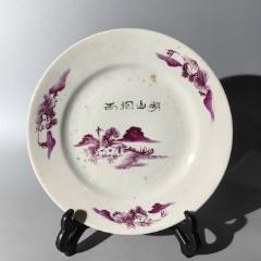 民国矾红描金松鹤延年盖缸盘碗杯碟壶罐瓶水洗水盂壁挂瓶盖碗-红釉瓷