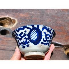 清代青花缠枝花敞口茶盏-青花瓷-7788旧书网