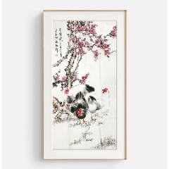 秀峰，工笔画中堂《三鱼图》国画书法古玩字画装饰挂画。绢本绫裱
