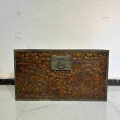 老黄花梨木箱古董老家具清代黄花梨海黄满雕龙纹超大书箱明清家具-木盒