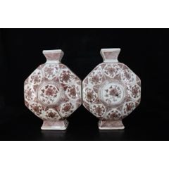 雍正描金粉彩八桃五福蝙蝠寿桃纹赏瓶一对宽12厘米高29厘米编号