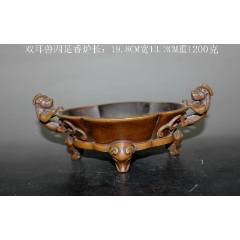 双耳6面三足 山水紋染付香炉 年代物 美術品・アンティーク