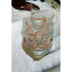 古代 和田玉(ホータン)細工浮き彫り『鳳凰祥瑞文』古鏡形玉佩 根付緒締玉提げ物 古代 和田玉(ホータン)細工浮き彫り『鳳凰祥瑞文』古鏡形玉佩
