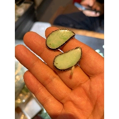 古玩舊藏清代銀鑲老翡翠葉子一對_雷雷的店