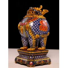 旧家蔵出　大型　希少旧蔵品 純銅製景泰藍香炉「金銭独角獣」／掐絲琺瑯 招財瑞獣 铜景泰蓝香薰炉【金钱独角兽】_其他景泰蓝/珐琅_隆升和古玩【7788