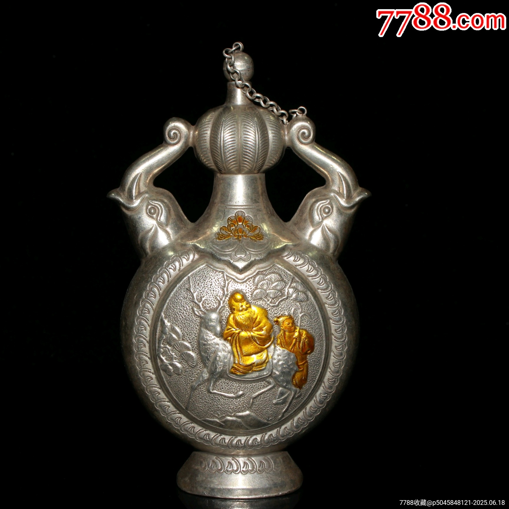 藏银镀金寿星酒壶鼻烟壶（AH）_鼻烟壶_图片价格_收藏鉴定_7788古