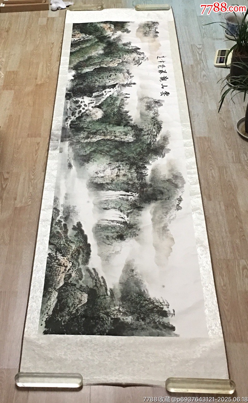 80414j001长幅精品国画《云山观瀑》