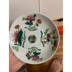 晚清粉彩四季花卉壽桃盤一個（直徑13.5厘米）全品包老保真