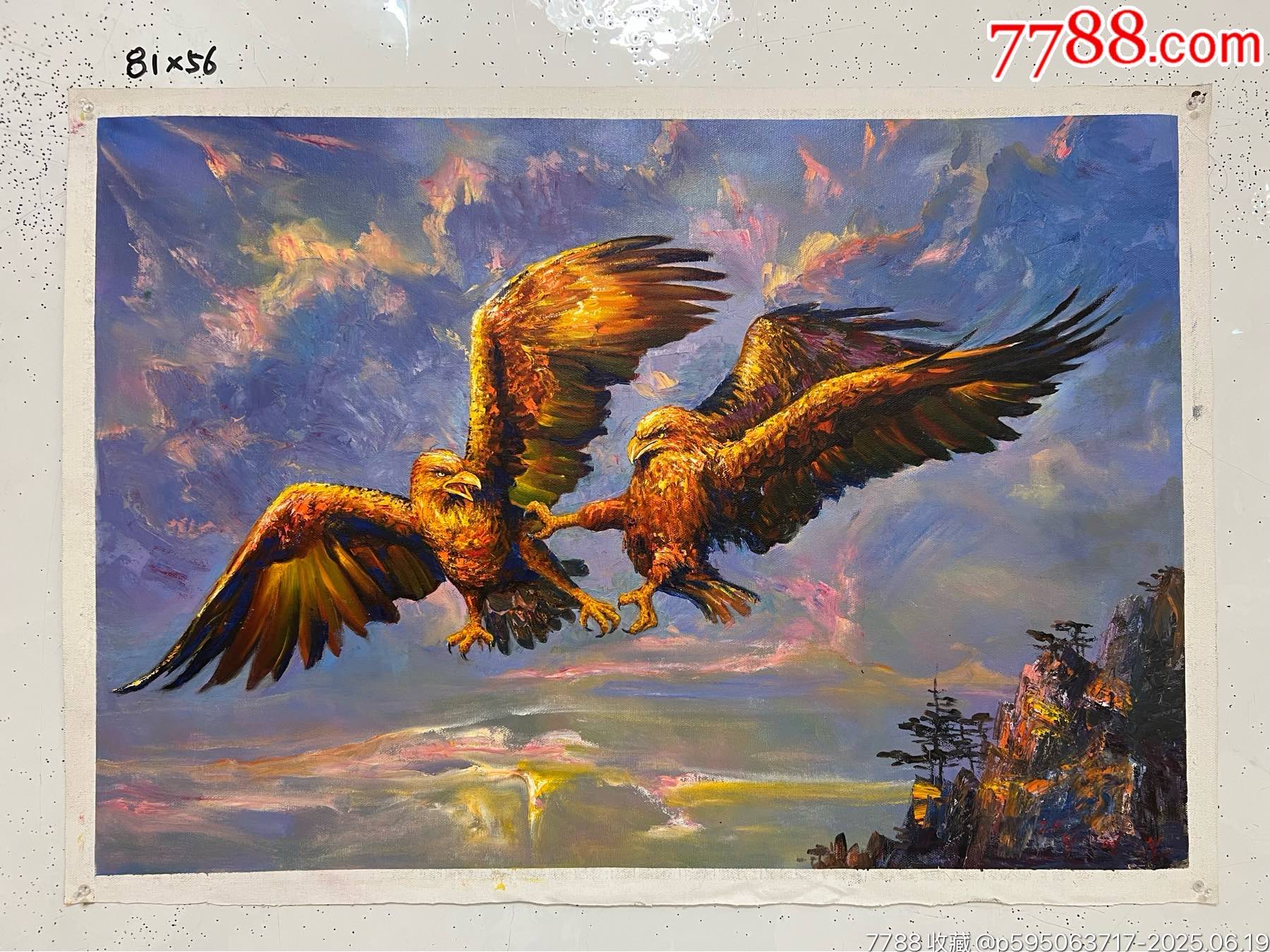 朝鲜油画黄永哲作“老鹰”-油画原画-7788红宝书