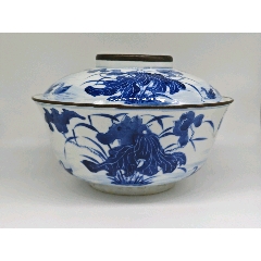 清代青花若深珍藏款满池娇大盖碗_青花瓷_侯马老古董【7788旧书网】