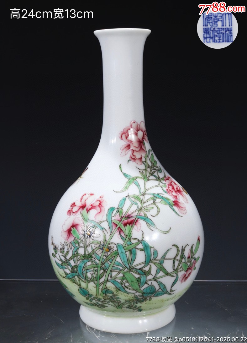 中国古美術/琺瑯花鳥紋八角長頸瓶/ (底款:大清乾隆年