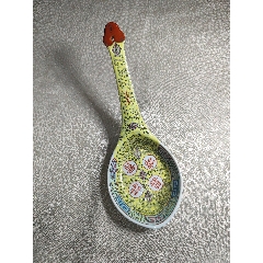 民国前后黄底重工珐琅彩四喜汤匙-彩绘瓷/彩瓷-7788红宝书