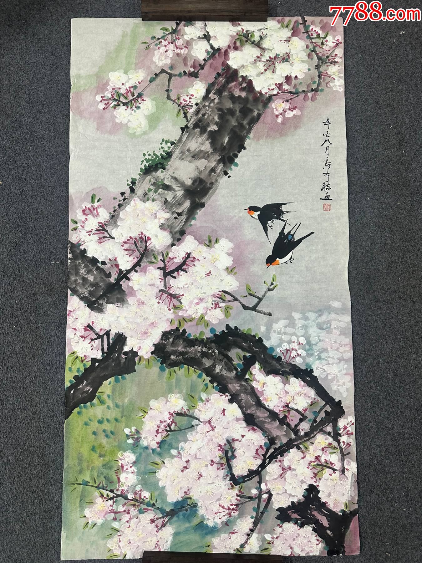 花原画・真作 中国画 朱穎人 作 贈答品1979年 花原画・真作 中国画 朱穎人 作 贈答品1979年 花原画・真作 中国画