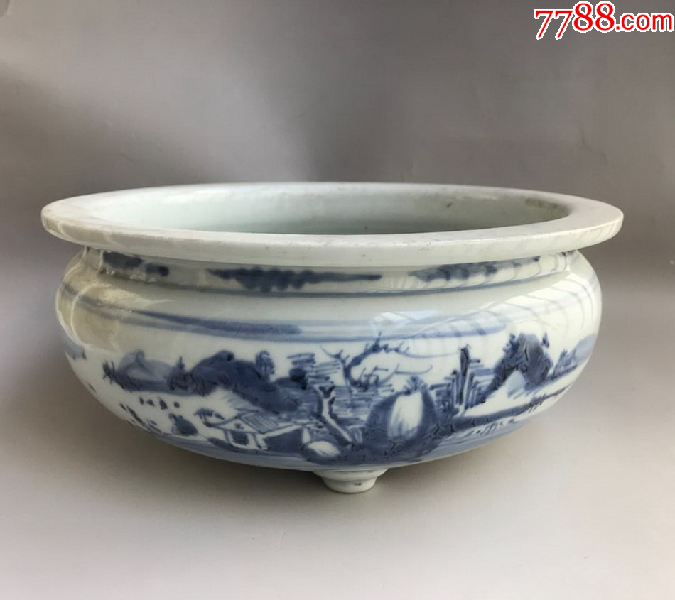 清乾隆徳化青花大炉_青花瓷_老货古玩店【7788旧书网】