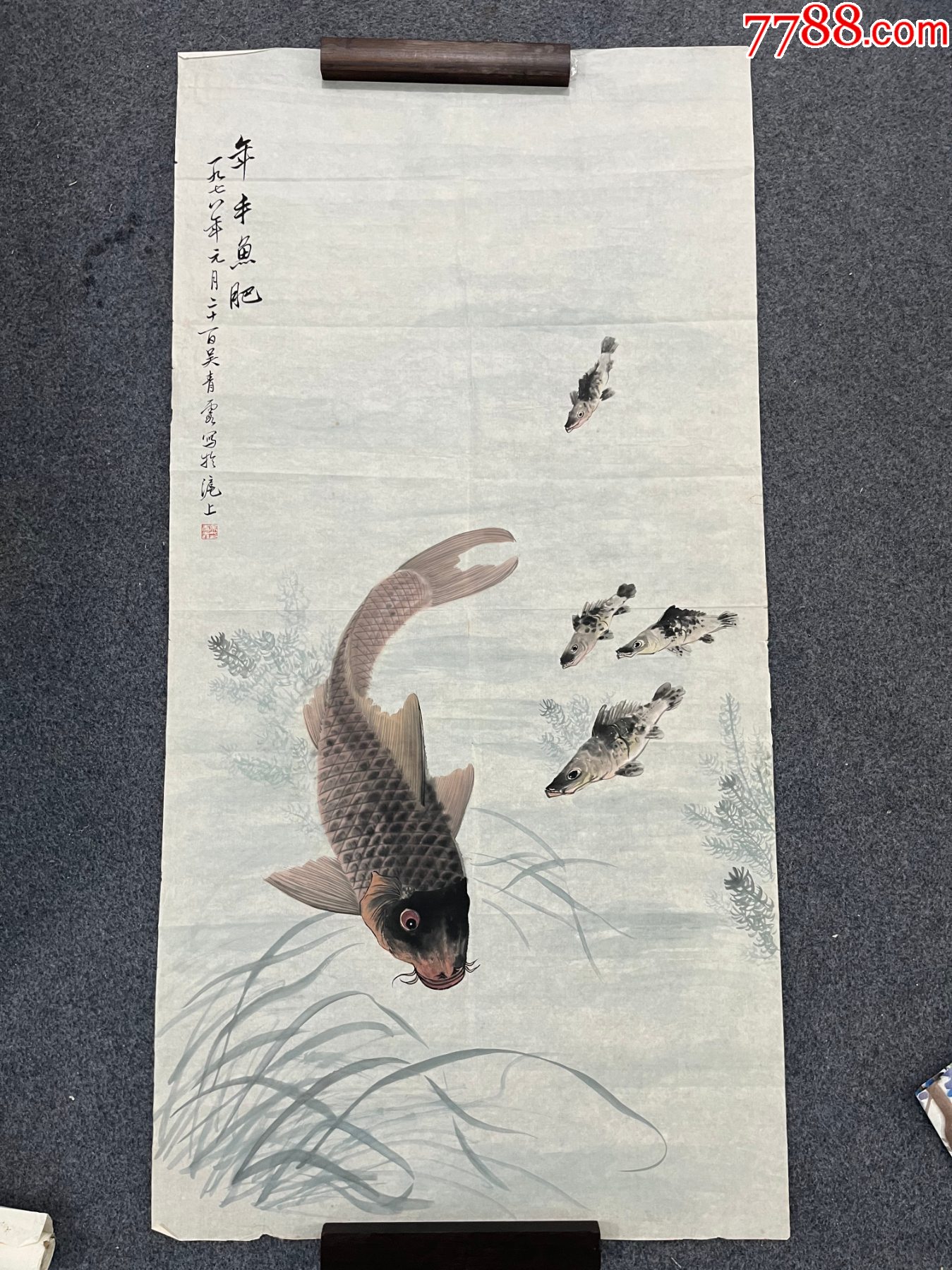 水墨画額　色紙　「花港観魚図　吴青霞」　紙本　肉筆保証 水墨画額 色紙 「花港観魚図 吴青霞」 紙本 肉筆保証 ファイル