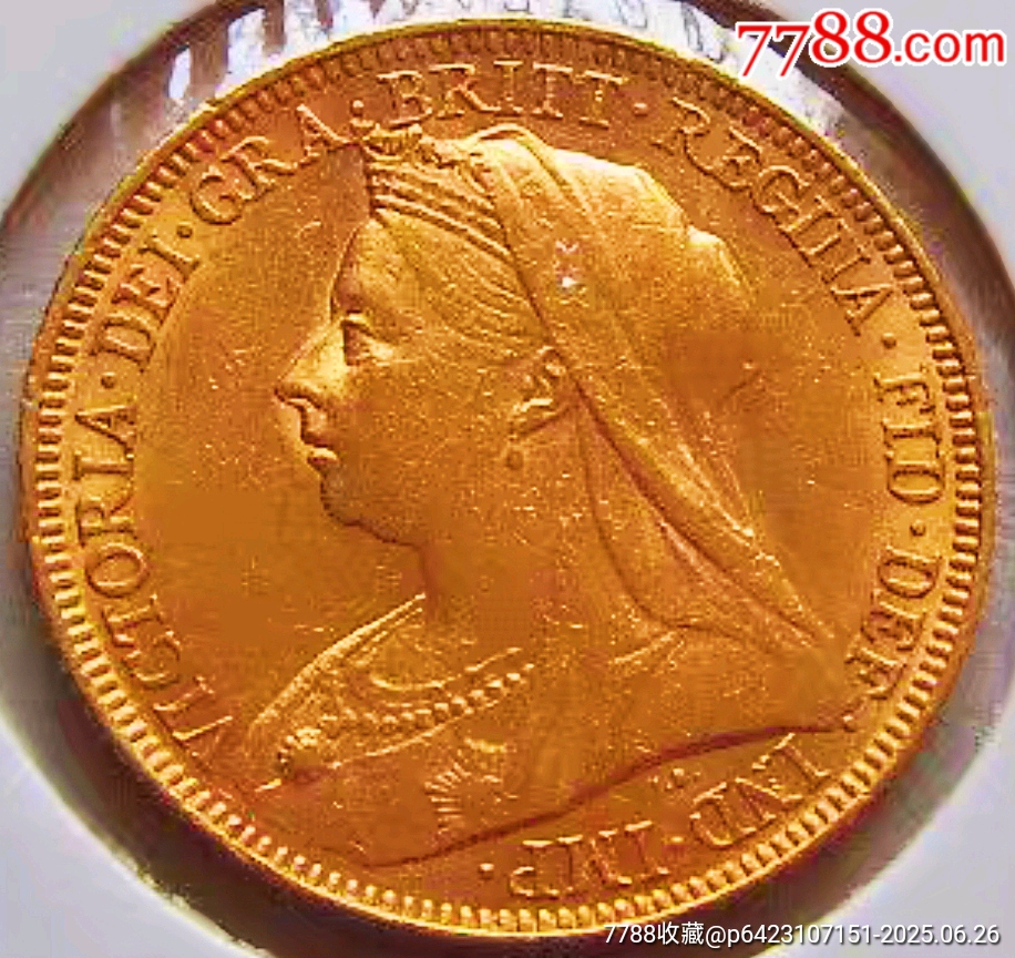 原味美品1895年早期英国维多利亚女王大披莎1磅马剑纪念金币收藏-英国钱币-7788红宝书