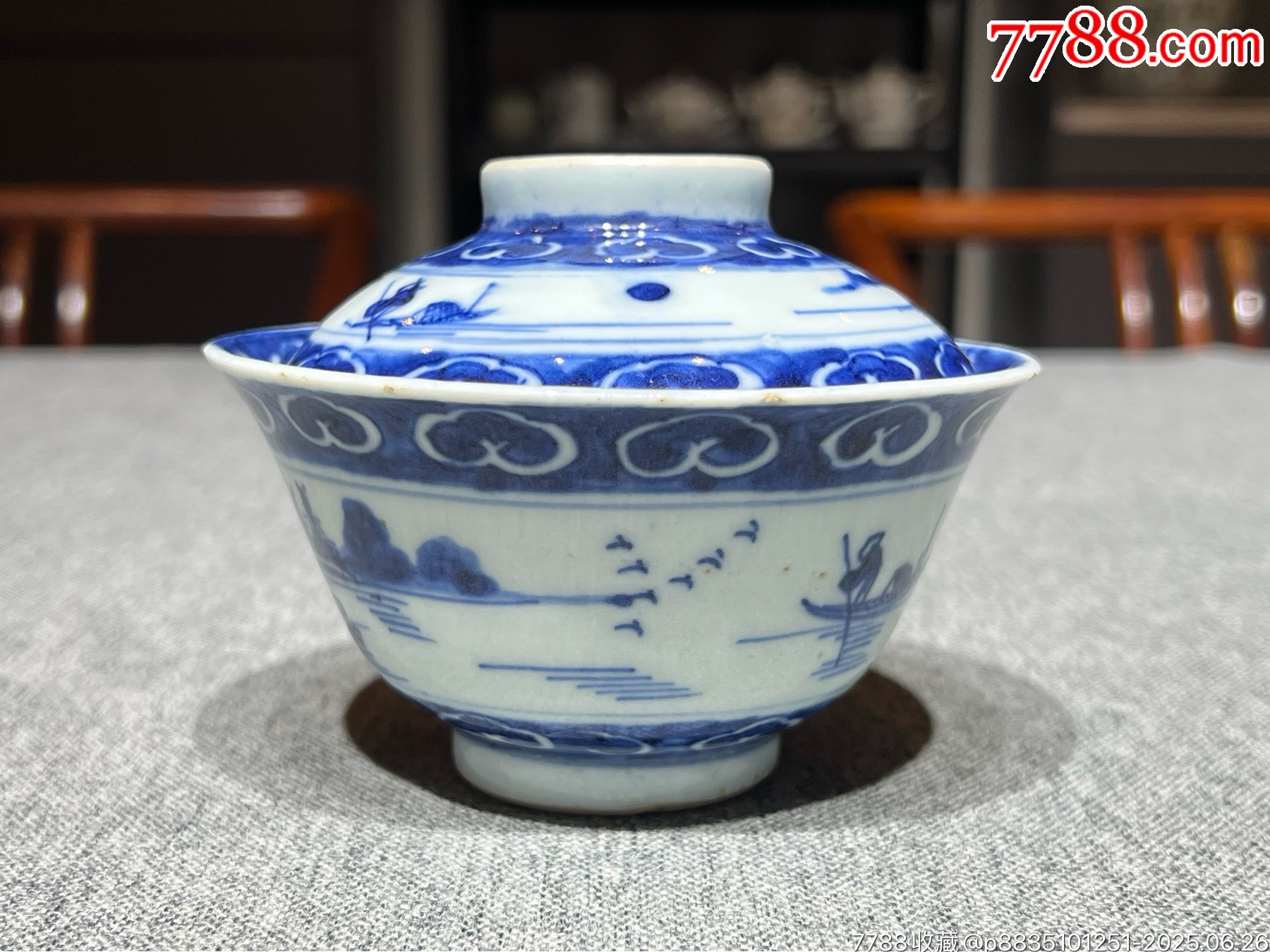 茶道具 青花 山水紋 嘉慶年製 款 蓋置 DT336 清代嘉庆时期青花「通景山水」盖碗_青花瓷_旧书收藏_回收价格_