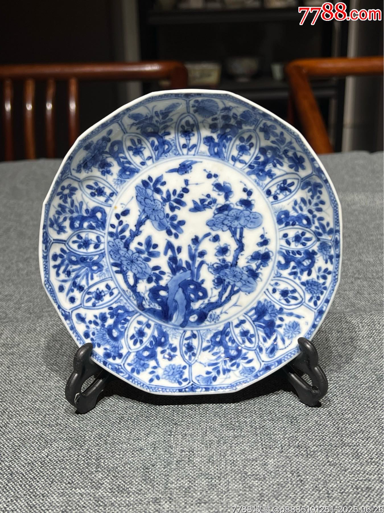 清代康熙时期青花「十二花神」十二边形赏盘-青花瓷-7788锡器收藏