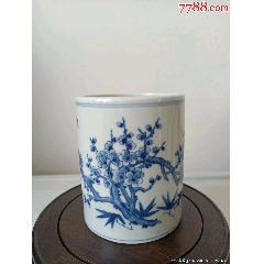 70年代景德镇人民瓷厂美研室手绘青花梅竹纹笔筒_青花瓷_图片收藏
